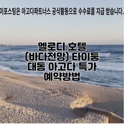 멜로디 호텔 (바다전망) 타이둥 대동 아고다 특가 예약방법