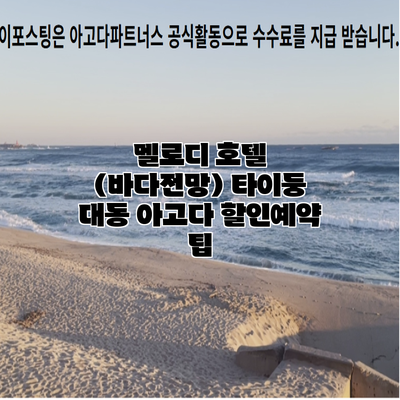 멜로디 호텔 (바다전망) 타이둥 대동 아고다 할인예약 팁